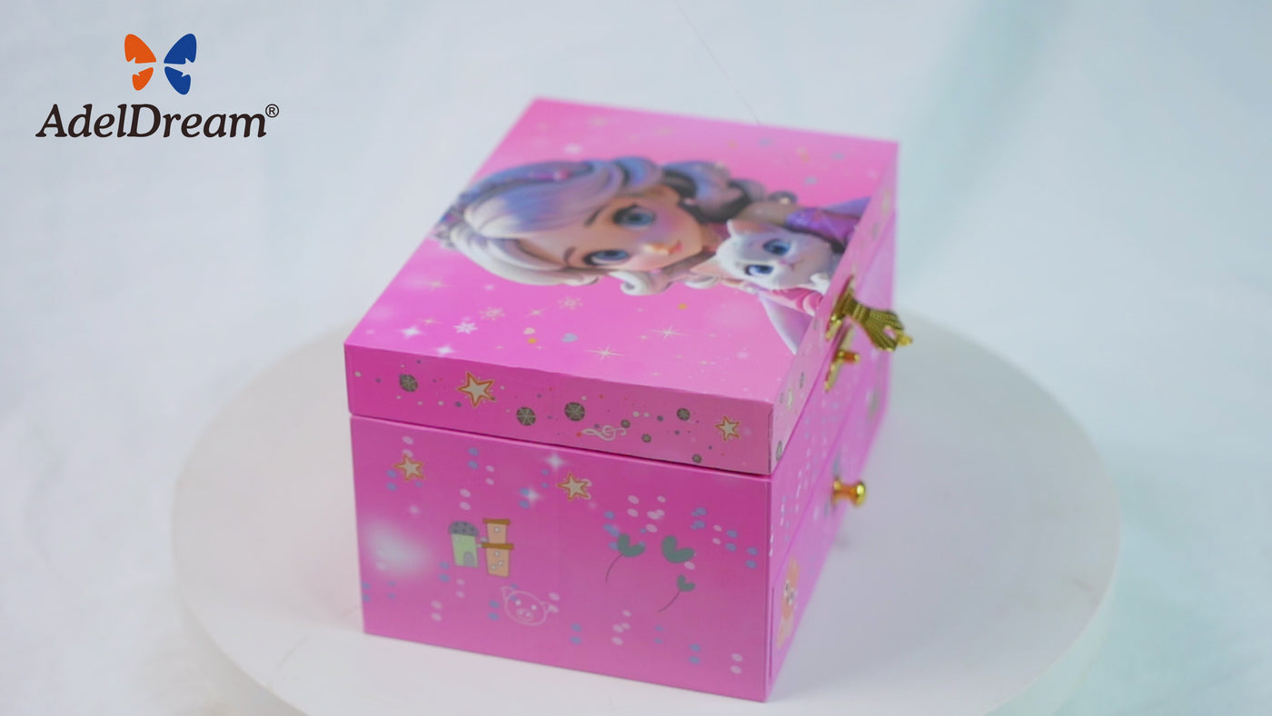 AdelDream Musik-Aufbewahrungsbox (ein Mädchen-Anhänger) Musikschmuckkästchen 2 Ausziehfächer Schmuck　Musik-Schmuckschatulle drehendes Mädchen Schmuckschatulle Geschenk für Mädchen